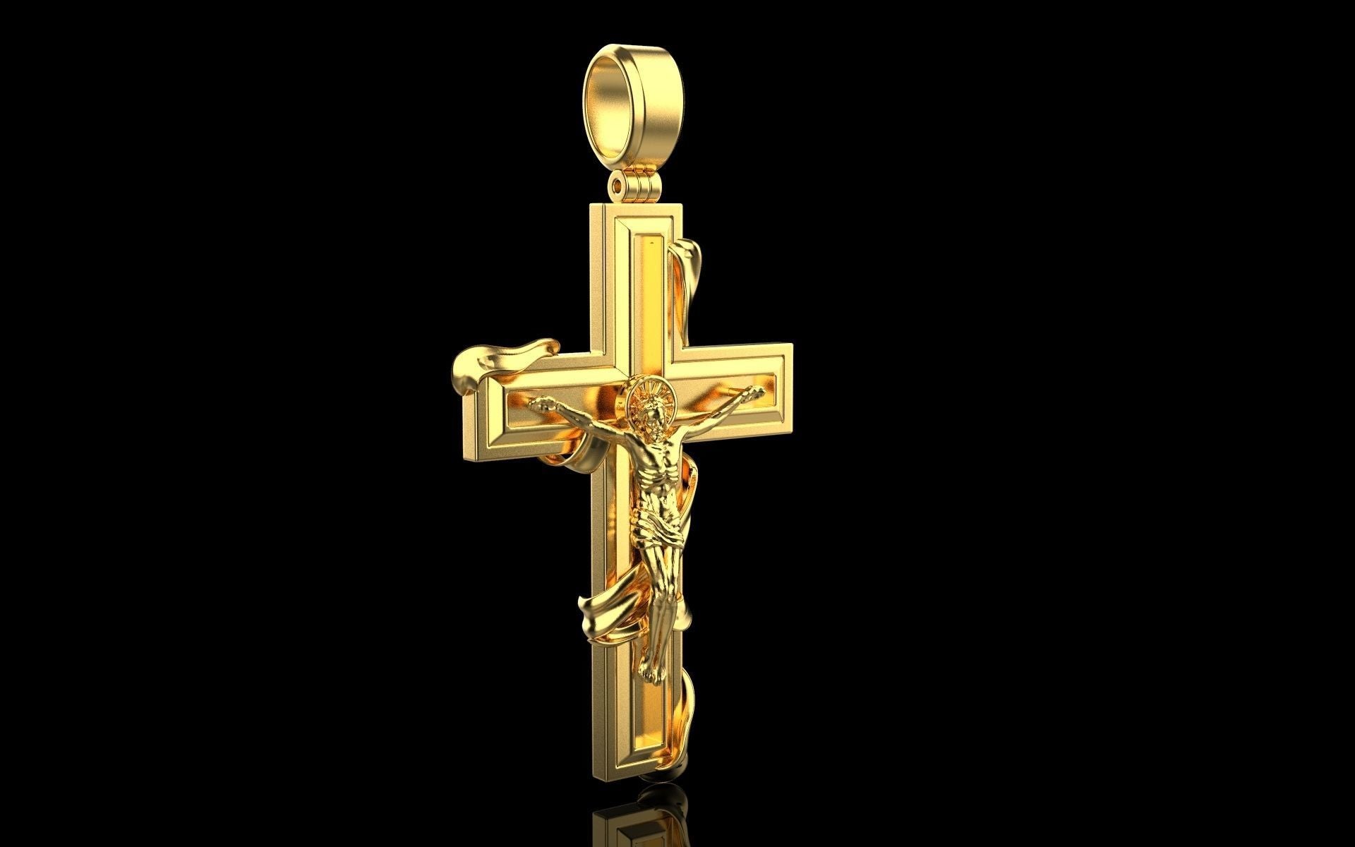 14K Solid Yellow Gold Orthodox Cross Necklace / Crucifix Orthodox Cross Pendant / Unisex Religious Necklace 45mm X 24mm / Gift for Her - JewelsnGlitters