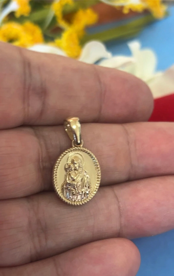 14K Solid Gold Necklace Gold Mary Virgin Pendant / Gold Miraculous Medal Necklace / 14K Solid Yellow Gold Saint / Mother Mary Necklace - JewelsnGlitters