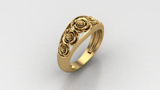 14K Solid Gold Rose Design Ring / Rose Ring for Her / Solid Gold Stackable Rose Band / Flower Rose Ring / Gift for Her