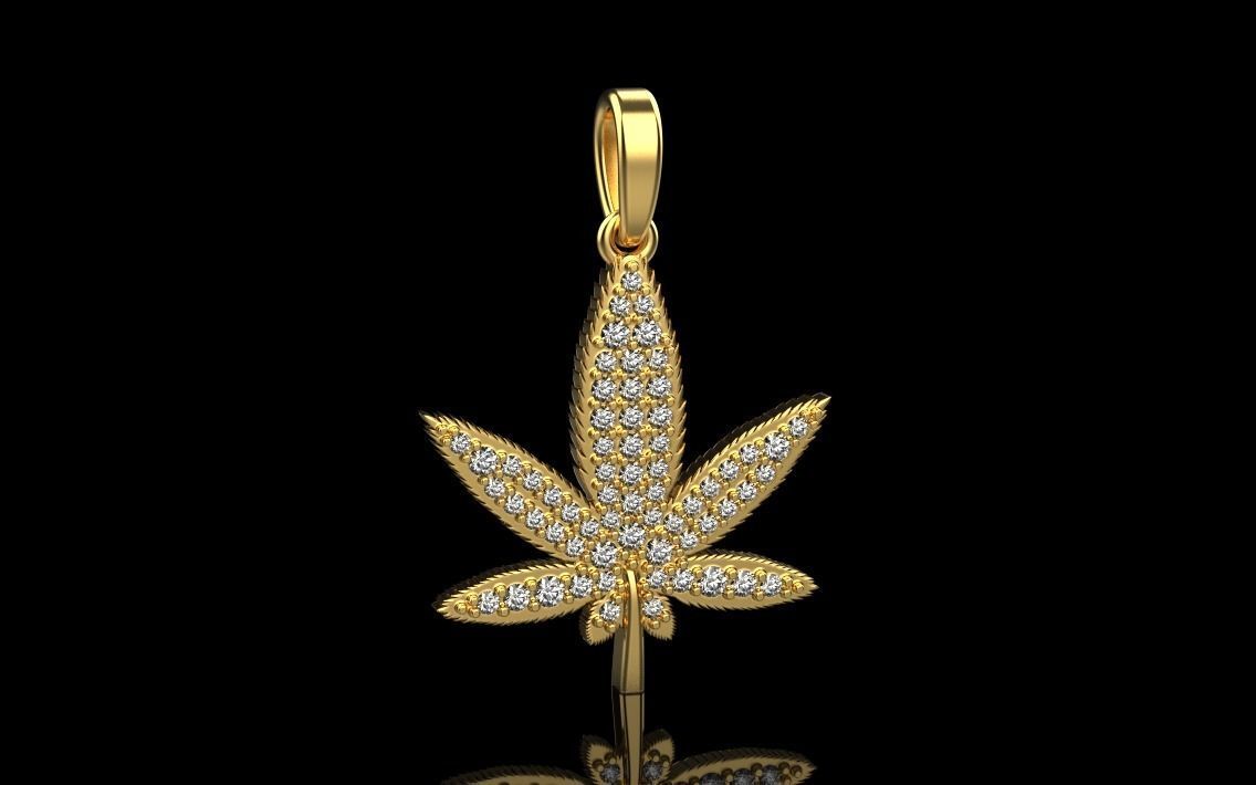 14K Solid Gold Diamond Marijuana Pendant / Diamond Cannabis Leaf Necklace / Gold Weed Necklace with Diamonds / Great Gift - JewelsnGlitters