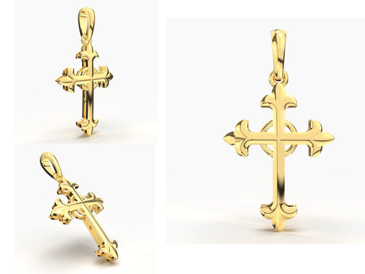 14K Solid Gold Cross Necklace / Crucifix Pendant / Religious Necklace For Women / For Men / Christian Pendant / 20mm X 15mm / Gift for Her - JewelsnGlitters