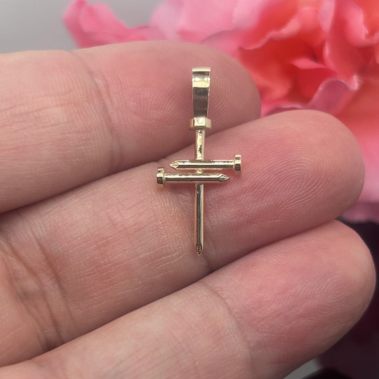 14K Solid Gold Nail Cross Pendant 20mm X 12mm / Rustic Style Nail Cross Necklace / Gold Nail Cross Necklace / Unisex Nail Cross Pendant