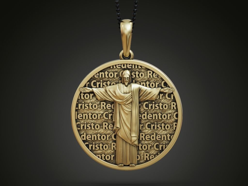 14K solid gold Cristo Redentor pendant, round Jesus Redeemer design, 23mm diameter, gift for her, available in white, yellow, and rose gold