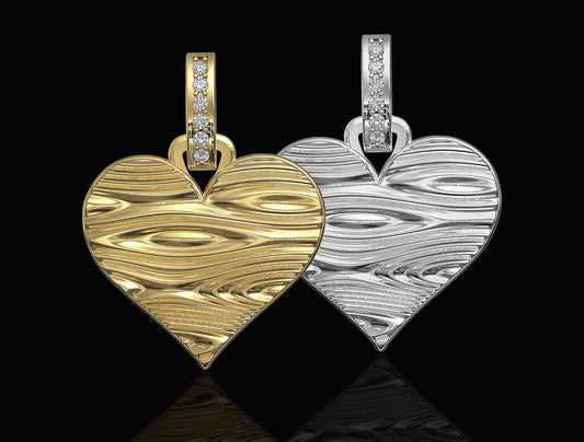 14K Solid Gold Heart Pendant with Diamonds / Diamond Heart Pendant / Textured Heart Pendant with Diamonds / Gift for Her