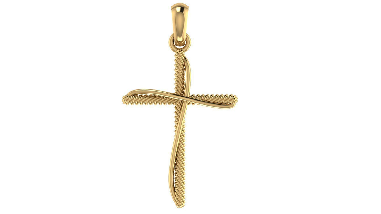 14K Solid Solid Gold Stylish Rope Design Cross Necklace / Crucifix Rope Pendant / Religious Necklace For Women / For Men 30mm x 22mm