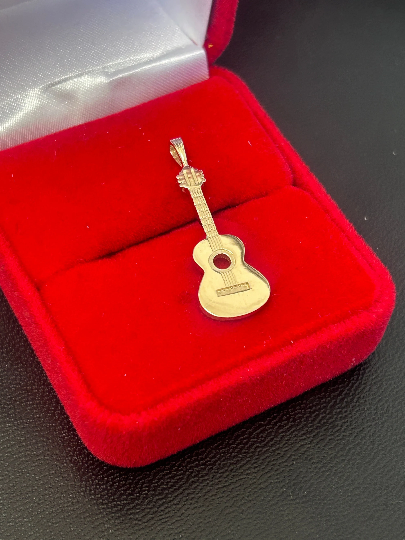 14K Solid Gold Guitar Pendant / Authentic Gold Guitar Necklace / Gold Guitar Pendant / Unisex Guitar Pendant 25mm X 16mm