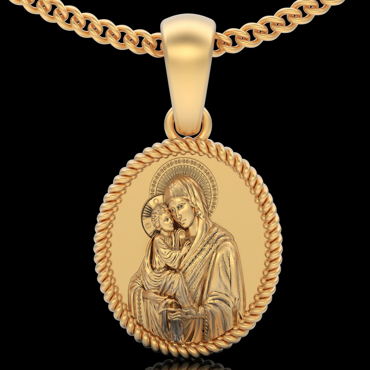 14K Solid Gold Necklace Gold Mary Virgin Pendant / Gold Miraculous Medal Necklace / 14K Solid Yellow Gold Saint / Mother Mary Necklace - JewelsnGlitters