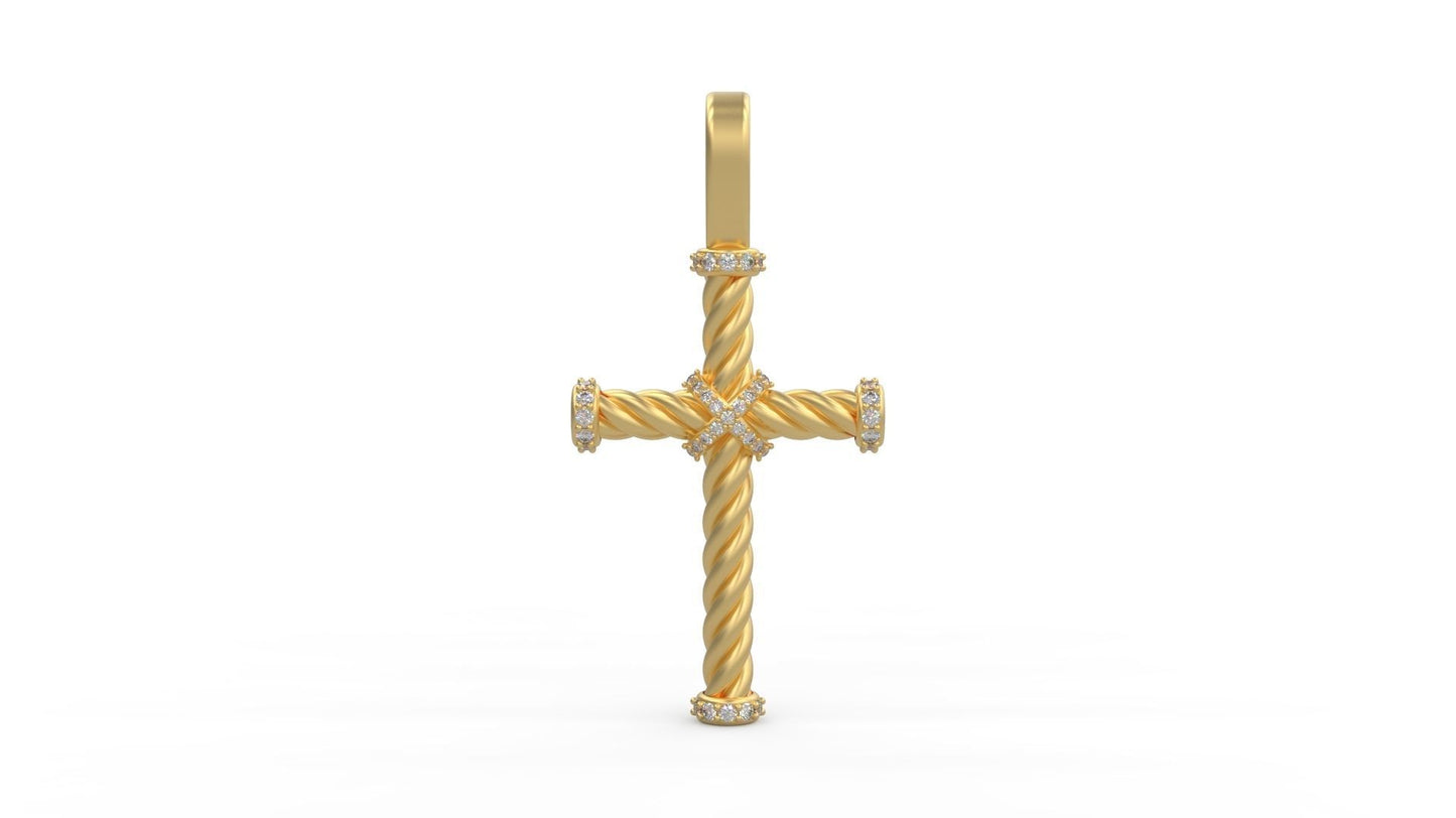 14k Solid Gold Rope Design Diamond Cross 1 Carat / Diamond Rope Crucifix Pendant Diamond Rope Design Cross / Unisex Gold Cross 14 Grams