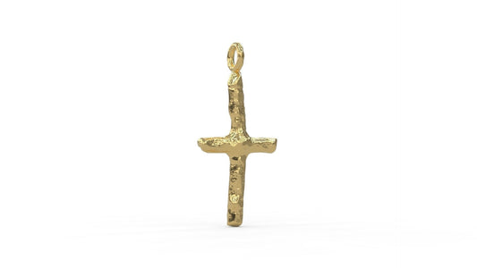 14k Solid Gold Wooden Design Cross Charm Pendant, Wooden Cross, 14k Gold Small Cross Pendant, Perfect Charm for Bracelet and Necklace