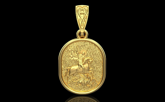 14K Solid Gold Saint George Devil Hunter Pendant / Gold Saint George Pendant / 14K Solid Yellow Gold St. George Pendant