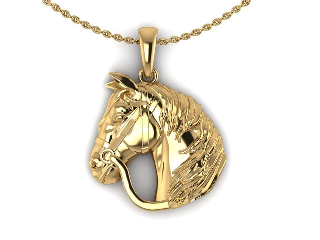 14K Solid Gold Horse Pendant/ Horse Necklace/ Gold Horse Head Pendant/ Horse Necklace