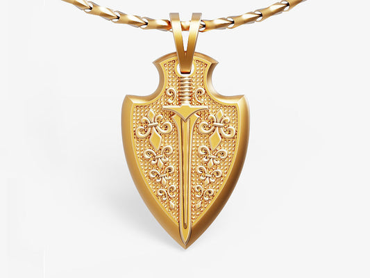 14k Solid Gold Sword Necklace with Fleur-De-Lis 11 Gr. / Gold Fleur-De-Lis Sword Pendant / Gold  Sword / Sword Gold Pendant / Unisex Pendant