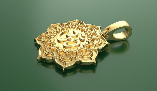 14K Solid Yellow Gold OM Lotus Flower SOHAM / Gold Lotus Flower Pendant for Her / OM Lotus Necklace / Gift for Her / 24mm