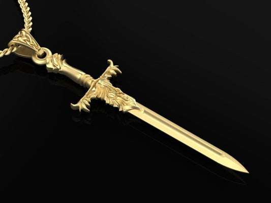 14K Solid Gold Diamond Sword Pendant  / Sword Pendant Necklace Gold / Gold Sword Necklace / Unisex Sword Necklace