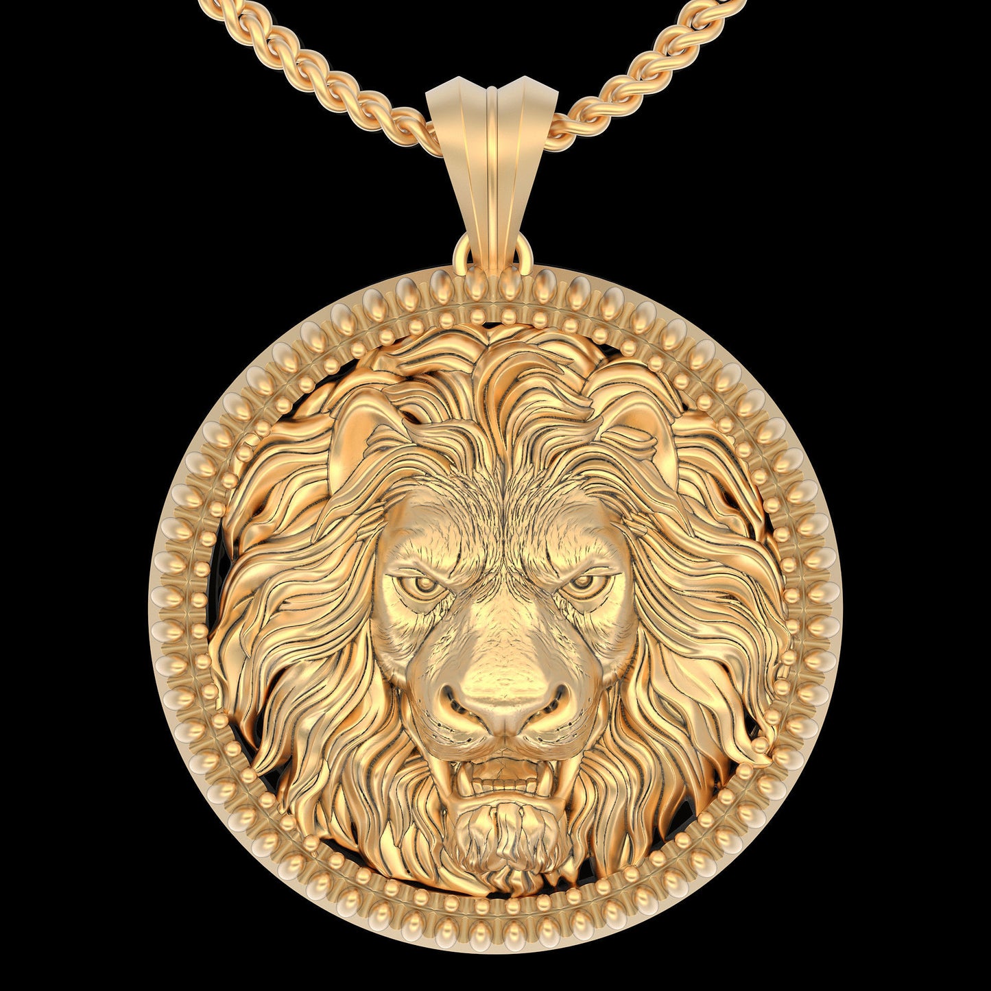 14k Solid Gold Lion Pendant / Gold Lion Necklace / Lion Head Necklace / Lion Jewelry / Lion Hand Made Necklace / Unisex Great Gift Idea - JewelsnGlitters