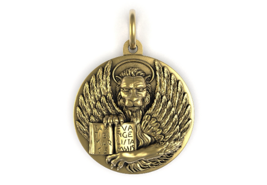 14K Solid Gold Evangelic de Saint Marcos Pendant / Evangelic Pendant / Gold Evangelist Pendant / 25mm Diameter / Unisex Evangelic Pendant