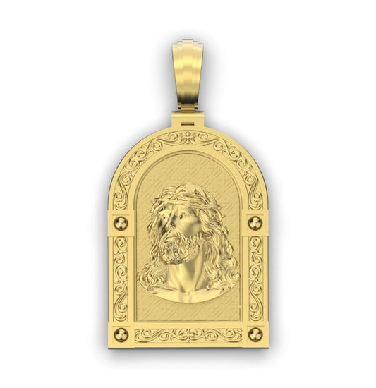 14K Solid Gold Jesus Pendant/ Gold Necklace / 14K Solid Yellow Rectangle Gold Jesus Necklace / 29mm X 22mm / Gift for Her - JewelsnGlitters