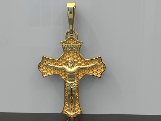 14K Solid Gold Jesus Pendant / Gold Cross Pendant / Gold Cross / Unisex Cross Pendant