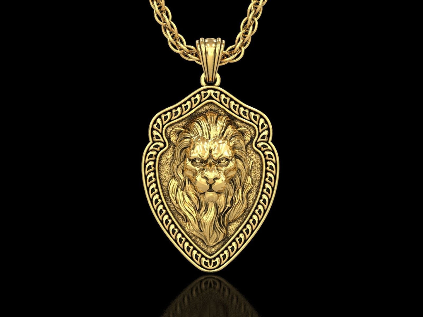 14k Solid Gold Lion Pendant / Gold Lion Necklace / Calm Lion Head Necklace / Lion Jewelry / Lion Hand Made Necklace / Unisex Great Gift Idea