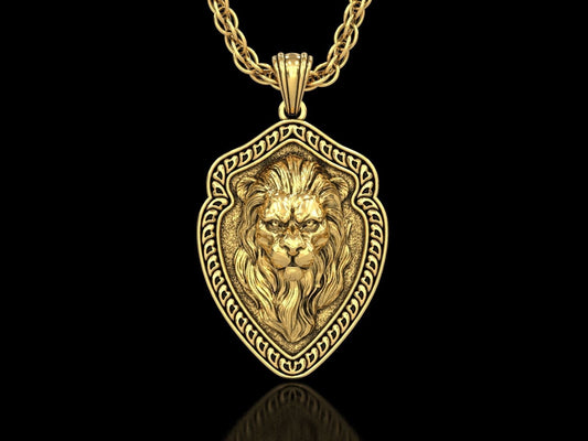 14k Solid Gold Lion Pendant / Gold Lion Necklace / Calm Lion Head Necklace / Lion Jewelry / Lion Hand Made Necklace / Unisex Great Gift Idea