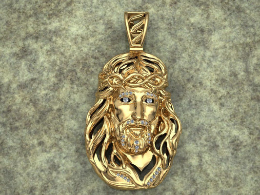 14k Solid Gold Diamond Jesus Face Pendant, Gold Jesus Pendant, Unisex Jesus Pendant for Her, Gift for Her