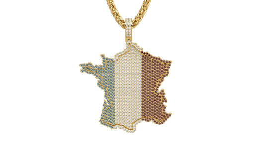 14K Solid Gold Diamond France Map Necklace / France Necklace with Diamonds / Gold France Pendant with Diamonds/Unisex Necklace for Him & Her