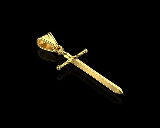 14K Solid Gold Sword Pendant / Authentic Gold Sword Necklace / Gold Sword Pendant / Unisex Sword Pendant 22mm X 10.40mm - JewelsnGlitters