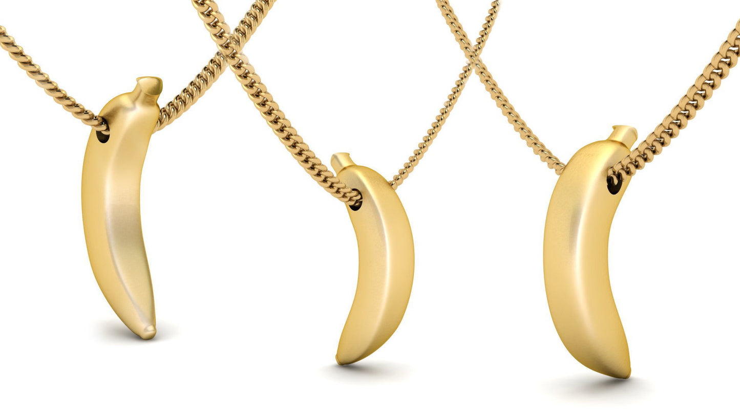 14K Solid Gold Banana Necklace / Gold Banana Pendant / Gold Banana Unisex Pendant / Banana Fruit Pendant / 20mm X 4mm / Gift for Her - JewelsnGlitters