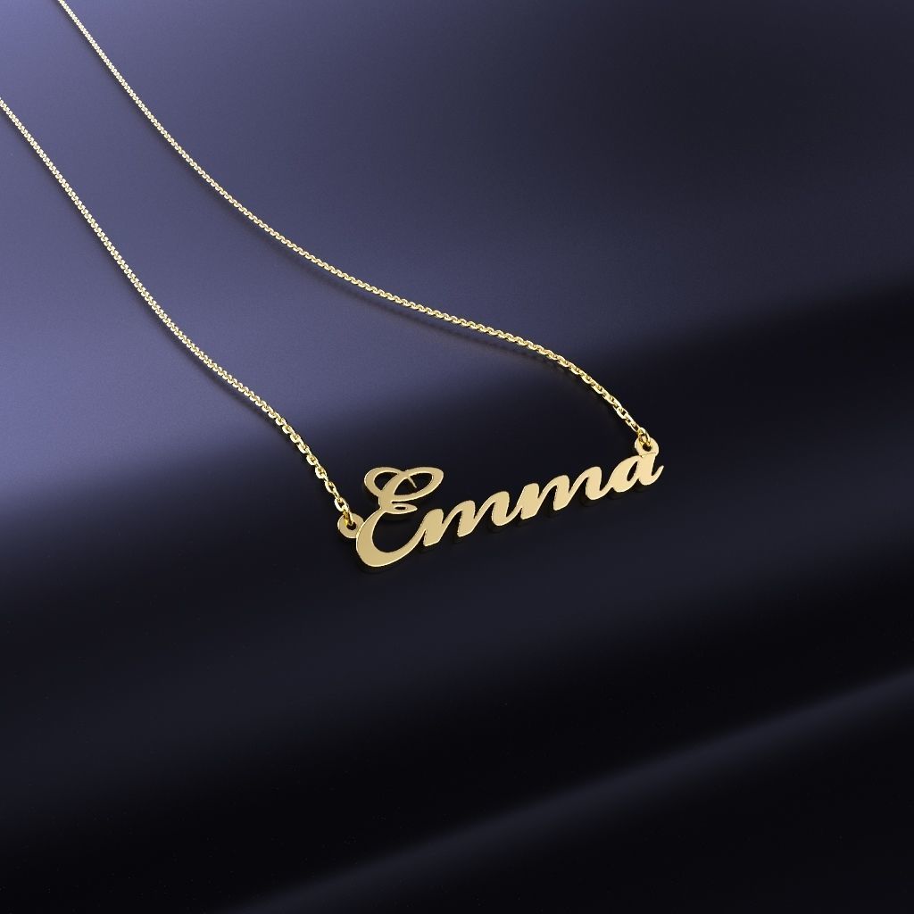 14K Solid Gold Emma Name Necklace / Gold Name Necklace for Her / Emma Name Plate Necklace / Solid Gold Name Necklace / Gift for Her