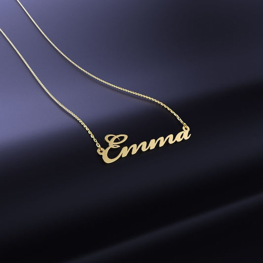 14K Solid Gold Emma Name Necklace / Gold Name Necklace for Her / Emma Name Plate Necklace / Solid Gold Name Necklace / Gift for Her