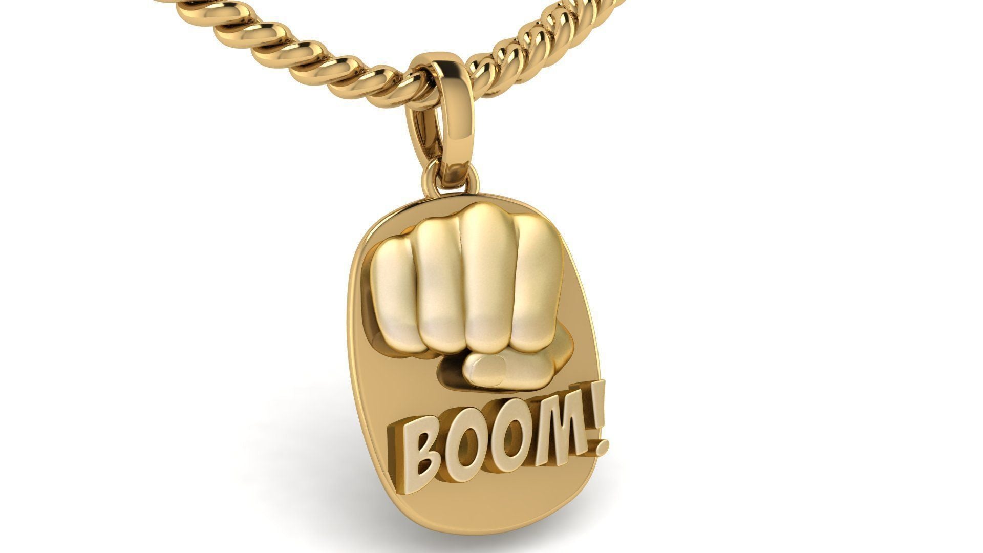 14K Solid Gold BOOM Fist Pendant / Gold Fist Necklace / 14k Gold Fist Necklace / Fist Jewelry / Unisex Necklace - JewelsnGlitters