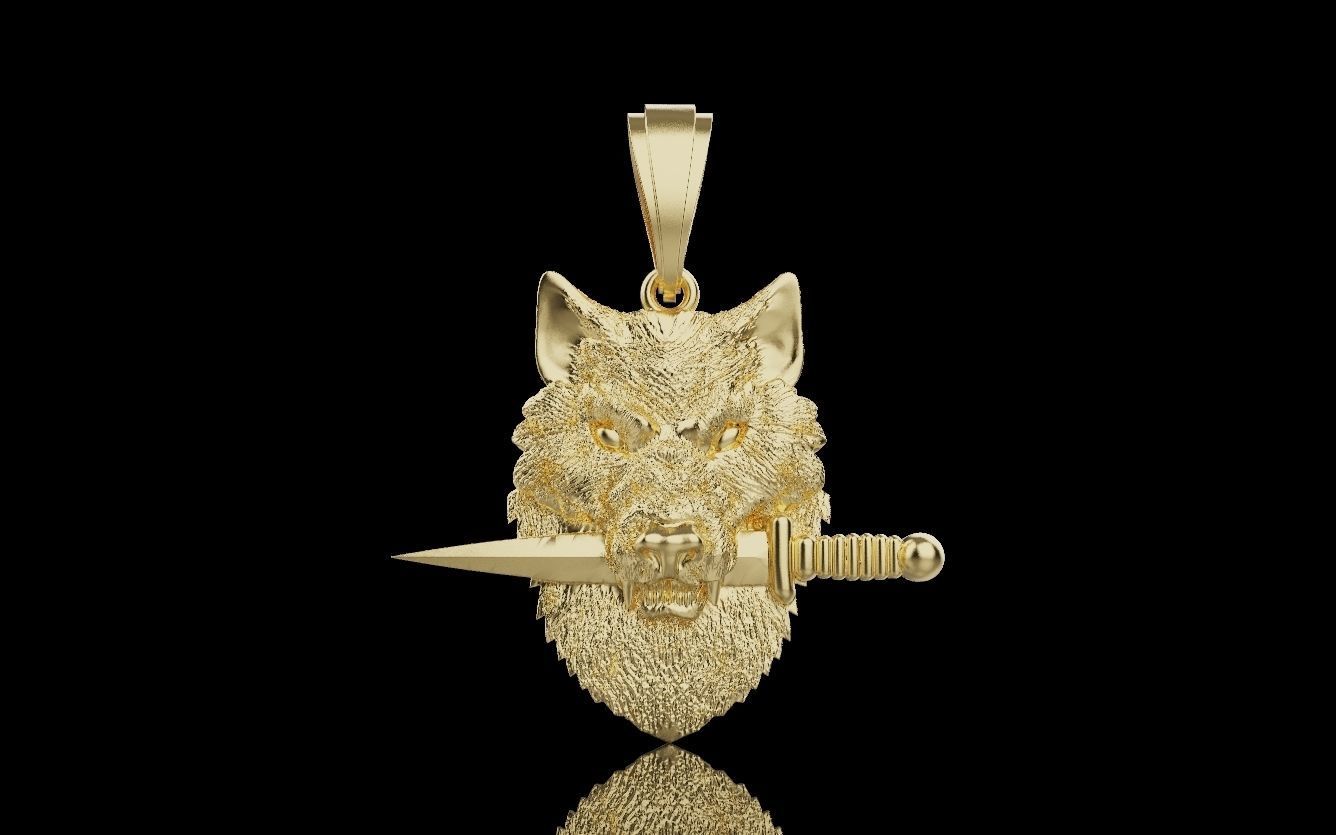 14K Solid Gold Wolf Pendant 12 Grams / Gold Wolf and Sword Necklace / 14K Solid Wold Design Necklace / Unisex Wolf Pendant / Great gift idea - JewelsnGlitters