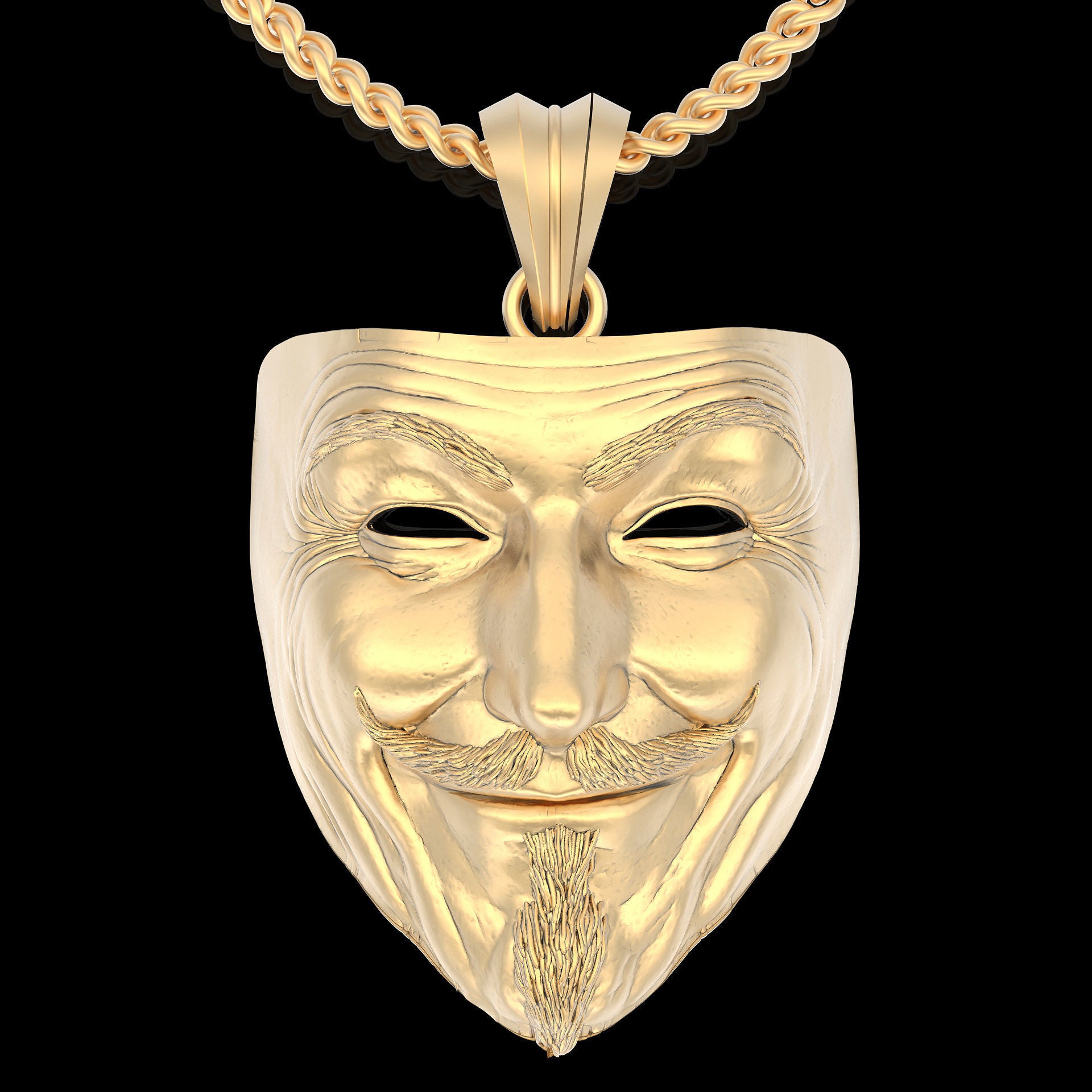 14k Solid Gold Black knight Vendsta mask pendant / Gold Knigth Vendsta Necklace / 24mm X 30mm / 12 Grams / Great Gift idea - JewelsnGlitters