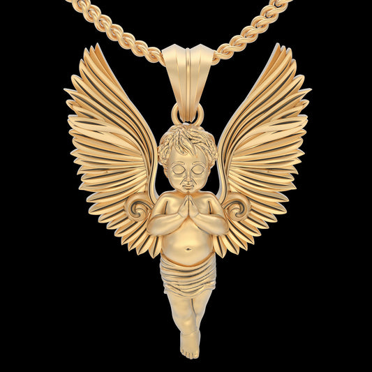 14K Solid Gold Praying Baby Angel Necklace / Gold Praying Angel Pendant / 14K Gold Angel Necklace for Her / Solid Gold Praying Angel for Her