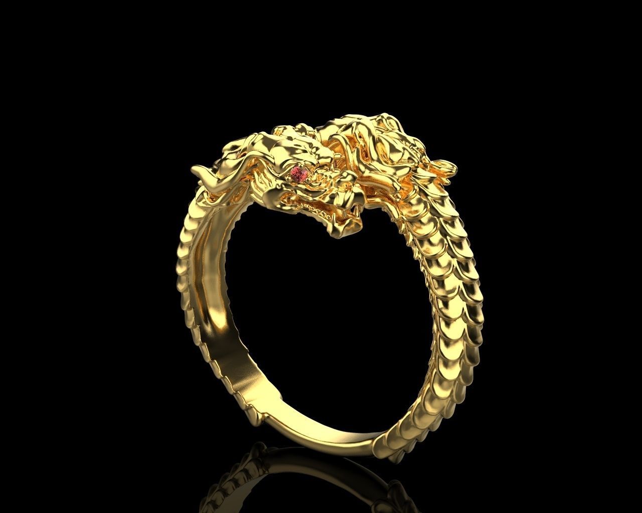 14K Solid Gold Dragon Ring / Dragon Statement Ring with Ruby Eyes / Dragon Statement Diamond Ring / Gift for Her / Gift for Her - JewelsnGlitters