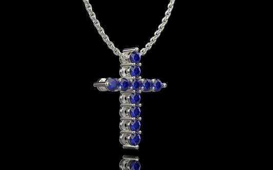 14k Solid Gold Cross Necklace with Gem Stones / Diamond Simple Crucifix Pendant with Emerald, Sapphire/ Gift for Her / Cross Pendant 0.80CT - JewelsnGlitters