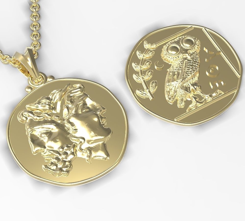 14K Solid Gold Double Sided Greek Pendant / Greek Pendant / Unisex Greek Pendant / Gift for Her