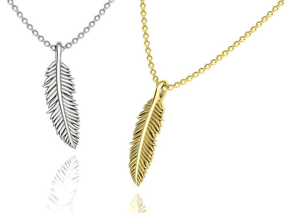 14K Solid Gold Feather Pendant / Gold Feather Necklace / 14K Gold Feather Pendant for Her / Feather Necklace for Her / 21mm X 5mm - JewelsnGlitters