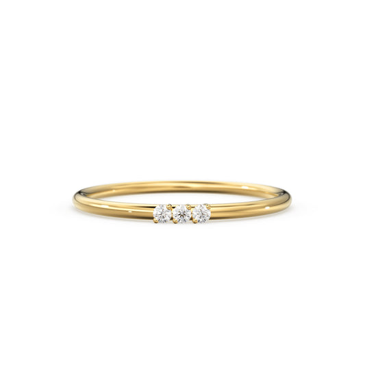 14K Solid Gold 3 Diamond Ring / Dainty Diamond Ring with 3 Diamonds / Gift for Her