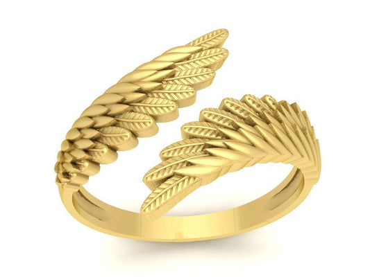 14k Solid Gold Angel Wing Statement Ring / Angel Wing Gold Ring / Angel Wing Statement Ring / Width Made in USA - JewelsnGlitters