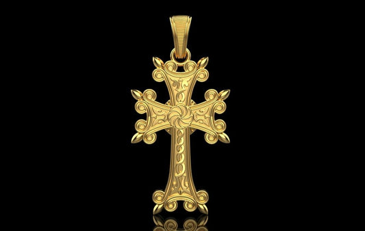 14K Solid Yellow Gold Armenian Cross Necklace / Crucifix Armenian Cross Pendant / Unisex Religious Necklace  / Gift for Her - JewelsnGlitters