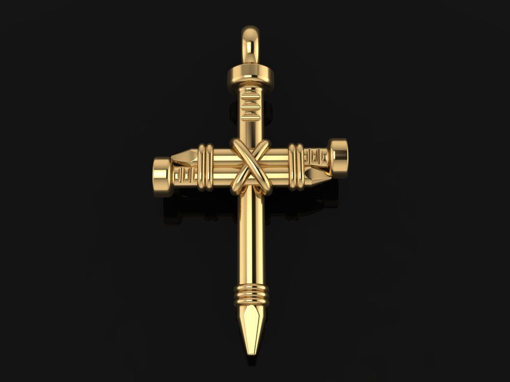 14K Solid Gold Double Nail Cross Pendant / Rustic Style Nail Cross Necklace / Gold Nail Cross Necklace / Unisex Nail Cross Pendant