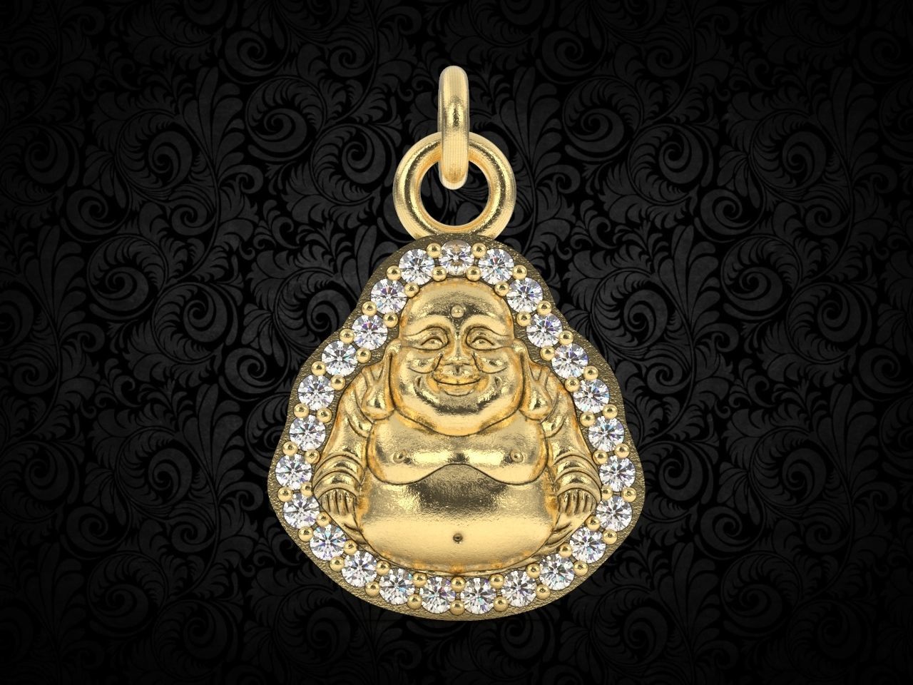 14k Solid Gold Happy Buddha Pendant with Diamonds, Buddha Charm Pendant, Unisex Buddha Pendant, Gift for Her