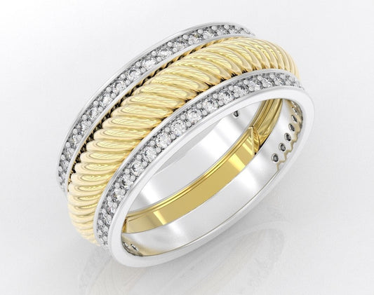 14K Solid Gold Rope Center Diamond Wedding Band / Diamond Rope Ring / Solid Gold Diamond Wedding Band with Rope Center 7.60mm