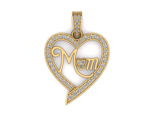 14K Solid Gold Mom Diamond Necklace / Diamond Heart Mom's Pendant  / Diamond Heart Mom Necklace / Mother's Day Necklace / Gift Idea - JewelsnGlitters