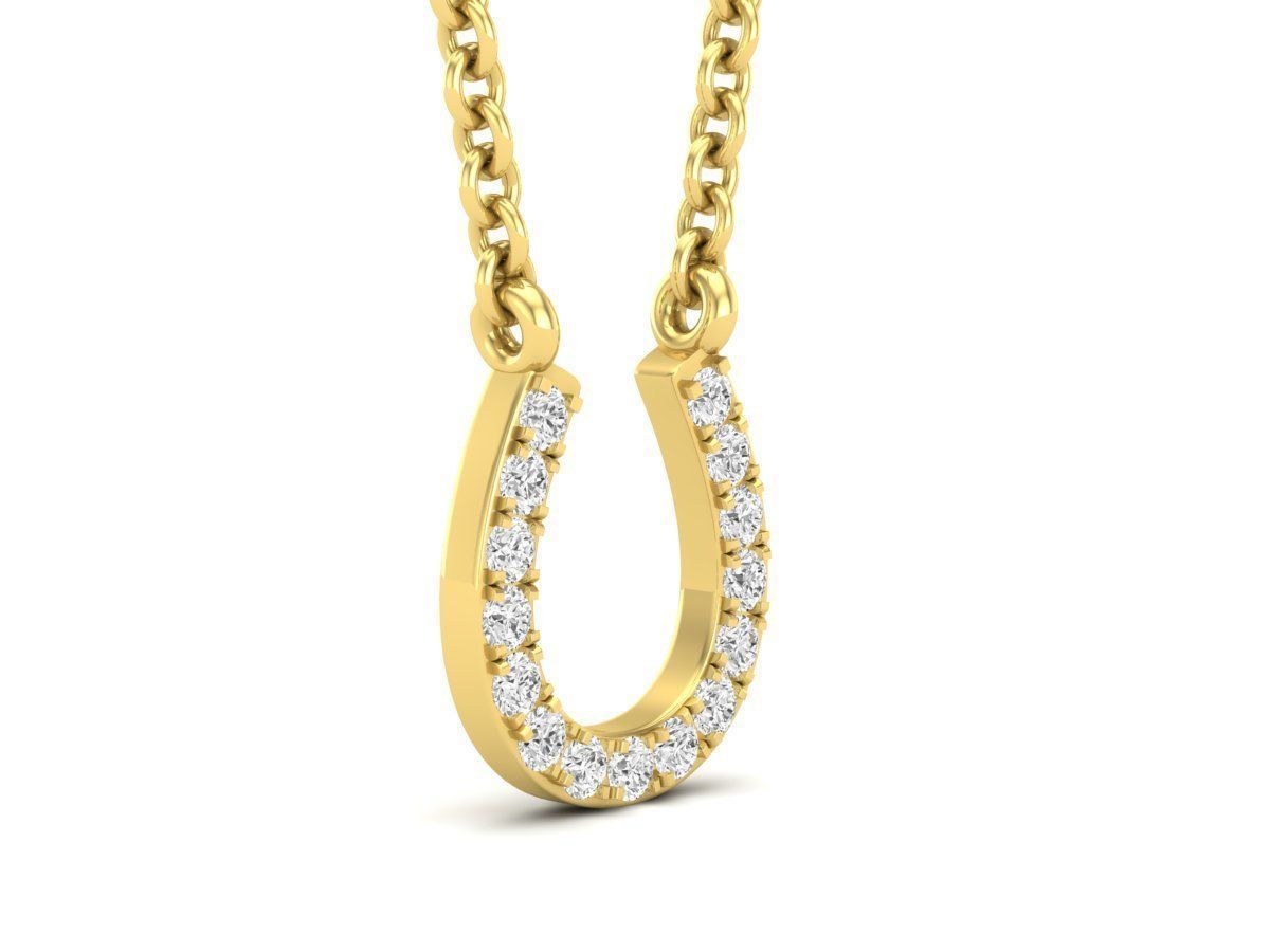 14K Solid Yellow Gold Diamond Horseshoe Pendant 0.15 Carat / Diamond Horseshoe / Diamond Horseshoe Necklace for Her / Gift for Her