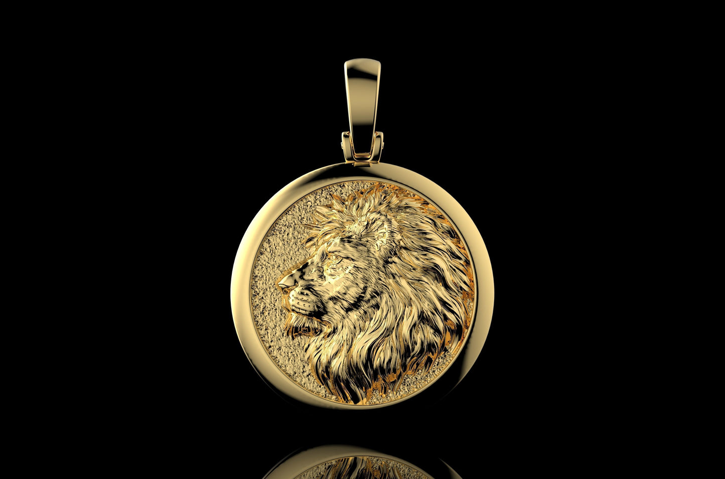 14k solid gold lion pendant mens