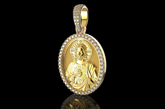 14K Solid Gold Jesus Pendant with Diamonds 3.10 Carat / Diamond Jesus Necklace / Oval Shape Jesus Christ Necklace with Diamonds 40mm x 33mm