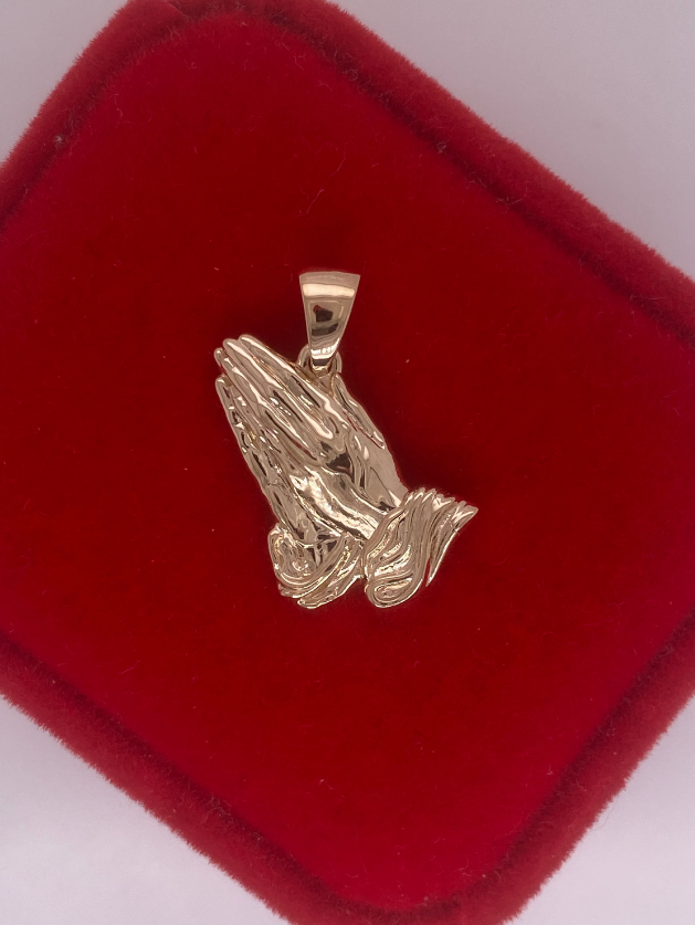 14k Solid Gold 3D Praying Hands / 14K Praying Hands Pendant/ 14k Solid Yellow Gold Pray Necklace/Gold Hands with FREE Engraving