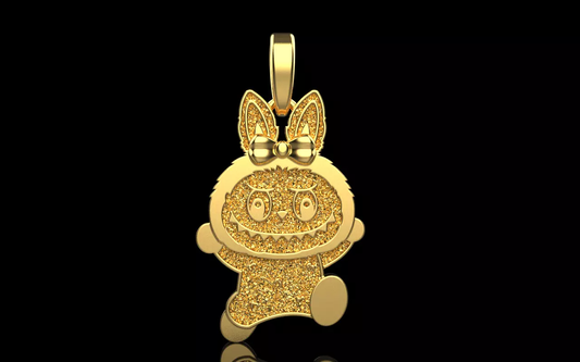 Close-up of Labubu Pendant – 24mm x 16mm in Solid Gold
